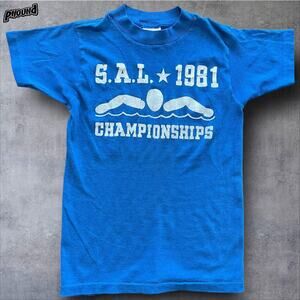 Vintage SAL 1981 Championships Shirt Youth Medium Blue Bantams Swim Tee USA 80s